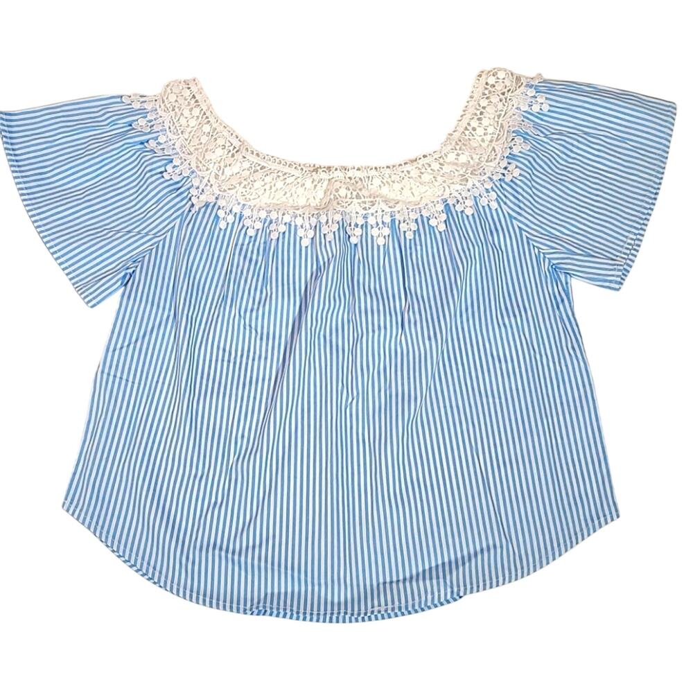 Ambiance light blue and white stripped crop top junior size small